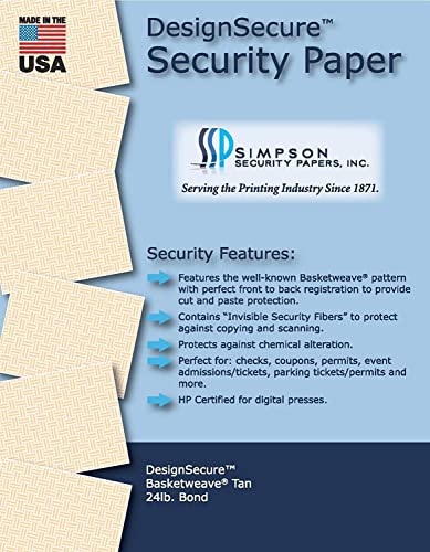 8.5 x 11 Simpson Security Papers DesignSecure Basketweave Tan 24# Security Paper, 500 Sheets