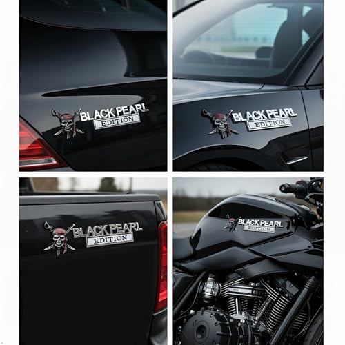 Image of 3D Metal Pirate Skull Car Emblem - Black Pearl Edition Heavy Duty Auto Badge Decal, Crossed Swords Tailgate Sticker, Waterproof Exterior Decoration for Trucks, SUVs & Off-Road Vehicles (Silver)