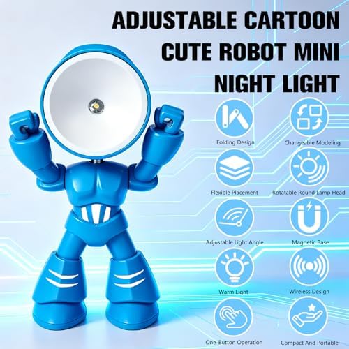 Mini Night Light, Posable Cartoon Cute Robot Companion Table Light, Bedside Reading Table Lamp for Desk Decor, Bedroom, Office (Black) — 사진 2