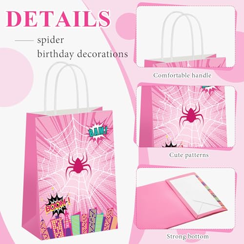 Image of Henoyso 24 Pcs Pink Spider Party Favor Goodie Bags with Handles Pink Ghost Theme Birthday Decorations Treat Candy Snack Gift Bags for Baby Shower Birthday Party Supplies