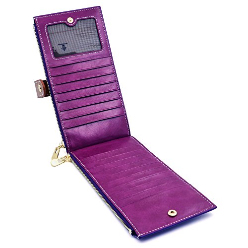 Image of ANDOILT Women's Genuine Leather Wallet RFID Blocking Credit Card Holder Zipper Purse Cell Phone Handbag