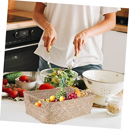 Cesta de frutas de mimbre PRETYZOOM blanca rectangular de 30x20 cm 8