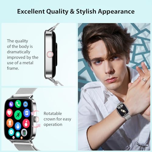 Smart Watch for Women Men, 2025 New Smartwatch (Answer/Make Call) for iPhone/Android, 1.85 HD Dynamic Dial Fitness Tracker with 110+ Sport Modes, Sleep/Health Monitor, IP68 Waterproof, Silver