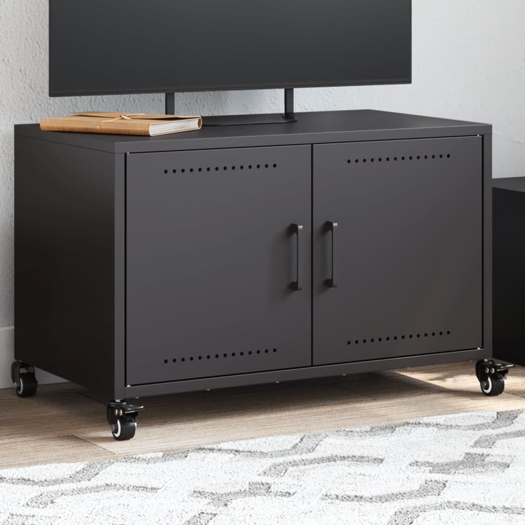 Meuble TV noir en acier 68x39x43,5 cm pour salon moderne