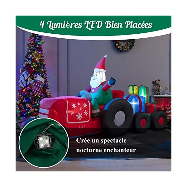 GOPLUS Camion Gonflable de Noël de 270 cm de Long avec Père Noël et Cadeaux, Décoration Noel Extérieur Eclairée, Père Noël Gonflable conduisant Camion transportant des Cadeaux 51Xgmmu3VBL. SS600