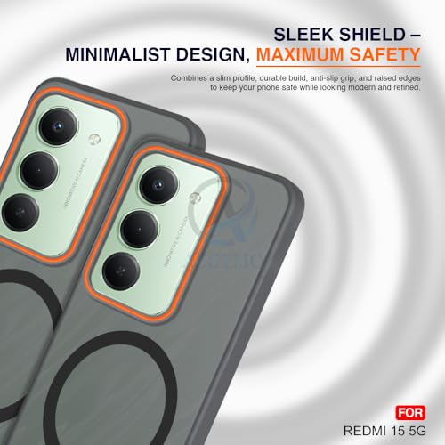 Image of AESTMO Redmi 15 5G Back Cover | Slim Hard Shell | Matte Frosted Hard Back Translucent Back Cover for Redmi 15 5G (Compatible with MagSafe Accessories) (Black)