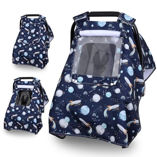 Image of Bnditeu Car Seat Cover Baby, Carseat Covers Baby with 2 Layers Breathable Windows, Windproof Infant Car Seat Cover, Kick-Proof Baby Carrier Cover for Baby Boy Newborn Essentials