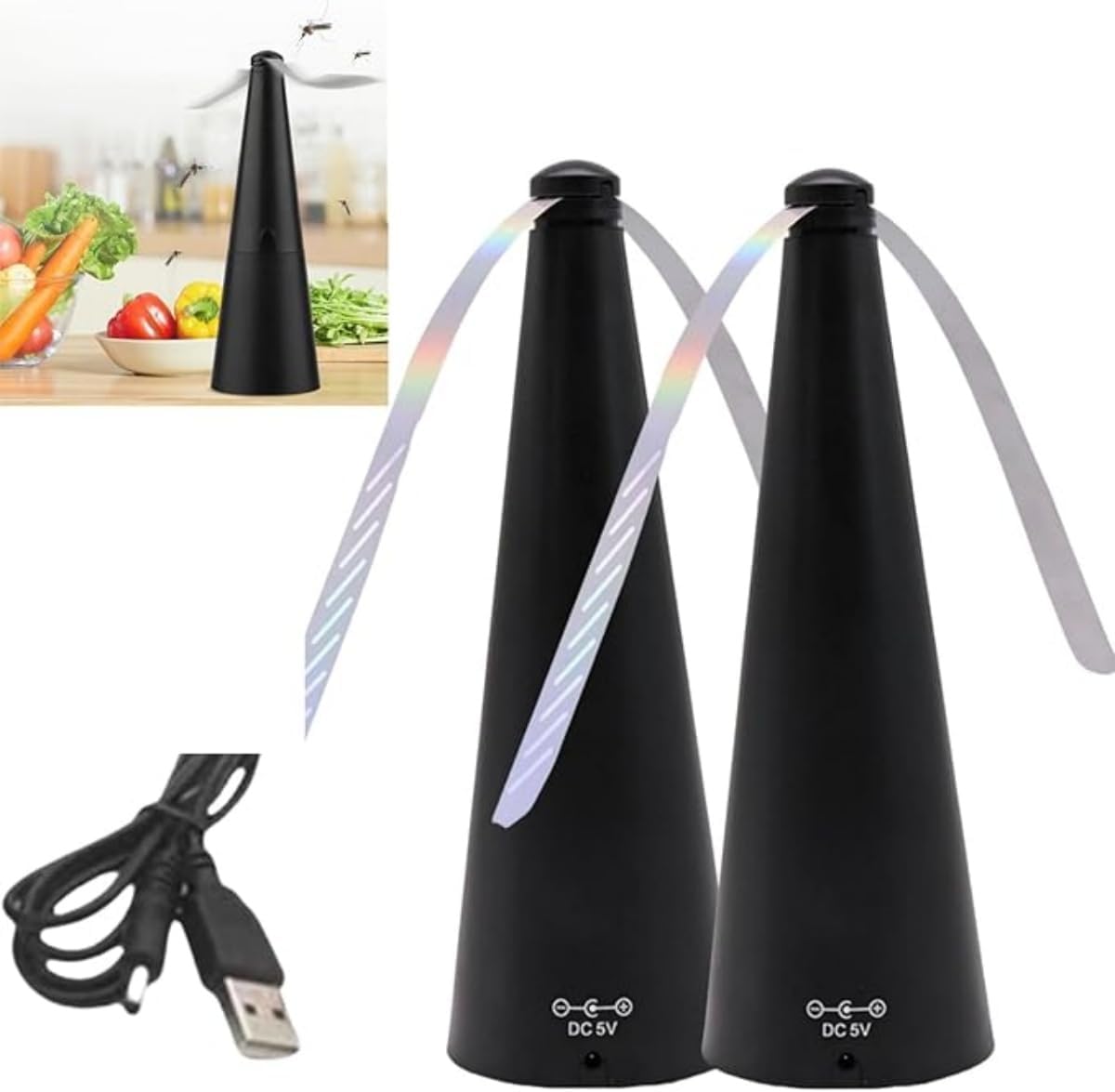 Fly Fans For Tables, Fly Spinner For Table, Portable Fly Deterrent Fans for Food Tables, USB Plug-in & Batteries Powered, Portable Fan Gadgets For Indoor Oudoor Picnic BBQ Party Camping Home Kitchen