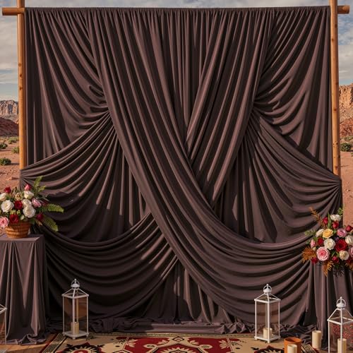 10x10ft Brown Backdrop Curtains for Parties 2 Panels 5x10ft Wrinkle-Free Polyester Background Curtains for Wedding Birthday Baby Shower Graduation Decorations