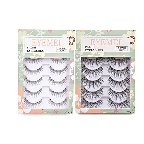 False Eyelashes 10 Pairs Fake Lashes Multipack Reusable 2 Styles Faux Lashes Handmade Soft Dramatic Long Natural Fluffy Fake Eyelash by EYEMEI (2 Packs)