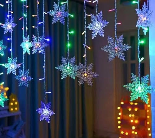 4M Guirnaldas Luces Cortina Copo de Nieve con Control Remoto 8 Modos,LED Cadena de Luces de Navidad,Cortina de Luces LED Decoración,para Balcón,Jardín,Decoración Navidad,Cálido,Boda,Fiesta,Navidad