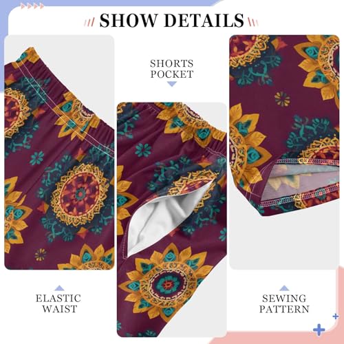 Pajama Pants Lounge Sleep PJ Bottoms Sleepwear Elastic Waist Drawstring S Yellow Mandala4