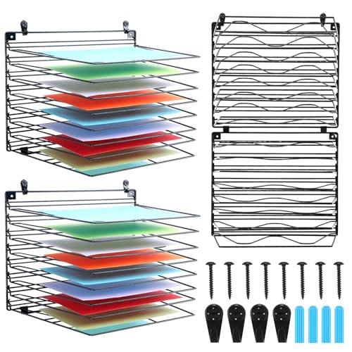 Image of Yaocom 2 Pcs Art Drying Rack for Classroom with 16 Removable Shelves, No Drill Hanging Wall Mount Paint Drying Storage Rack for First to School Classroom Preschool Art Studios