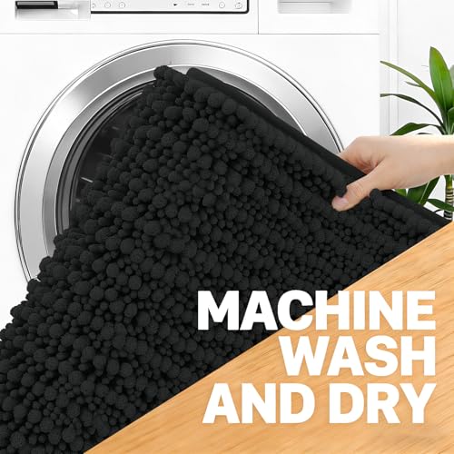 Image of OLANLY Bathroom Rug Mat 36x24, Thick Soft and Absorbent Chenille Bath Mat, Non-Slip Rubber Backing, Machine Washable Quick Dry Bath Rugs for Tub Shower Floor, Home Decor Accessories, Black