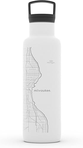 Miniatura 95 de Well Told Botella de agua aislada con mapa de Washington DC grabado, botella de acero inoxidable grabada (21 onzas, blanco) botella aislada de mapa