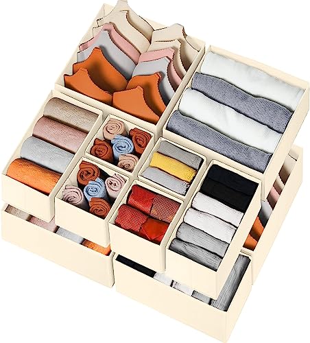 Image of Criusia Drawer Organizer Clothes 12 Pack, Dresser Organizer for Nursery Bedroom Closet Organization and Storage - Baby Clothes Organizer Bins - Drawer Divider for Sock Underwear Bra Ties (Beige)