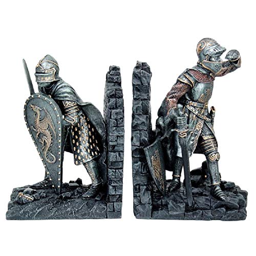 Pacific Giftware Medieval Caballero En Brillante Armadura, Skulpturell, Decorativo Apoyalibros, 20,3 Cm Alto