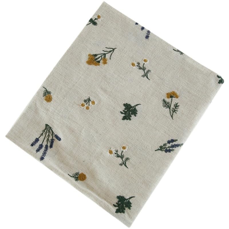 Tissus Couture Tissu Vintage en coton et lin brodé de fleurs, tissu for vêtements robes, bricolage artisanal au mètre