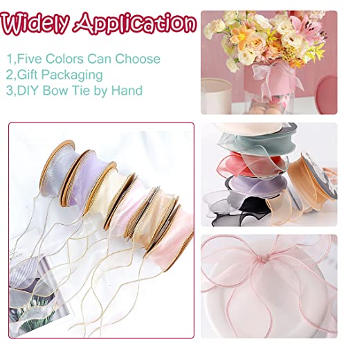 Koonafy 5 Rolls Organza Ribbons, Sheer Chiffon Ribbon - Image 2