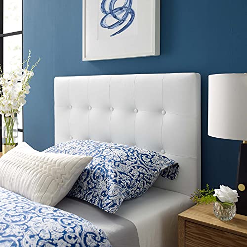 Modway Emily Tufted Button Faux Leather Upholstered Twin Headboard In White #TOP1