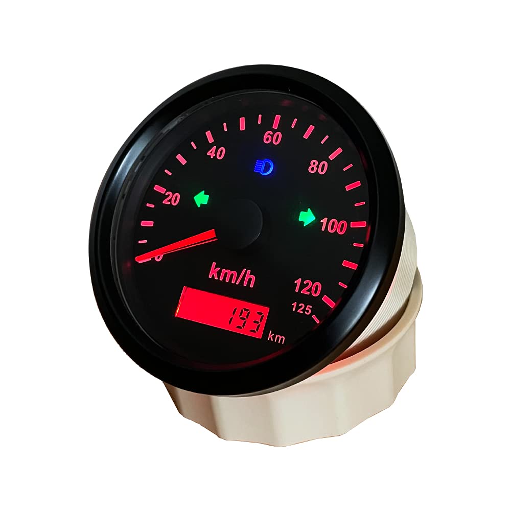 Compteur de vitesse GPS universel 0-125 km/h Compteur kilométrique Kilométrage 85 mm (3 3/8 pouces) avec rétroéclairage 9-32V