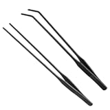 2PCS Aquarium Tweezers Stainless Steel Straight and Curved Tweezers Set Long Handle Reptile Feeding Tongs for Aquatic Plants Lizards Spider Snakes Garden Repairing - 10&period;6inch&comma; Black