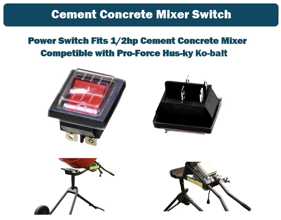 2Pcs Cement Concrete Mixer Switch 2Pcs Compatible with Pro-Force Hus-ky Ko-balt On/Off 4Pin 2Position Fits 1/2hp for Power Tools with Waterproof Cap and Red Lamp image 4