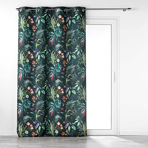 Douceur d'Intérieur, Rideau à Oeillets (140 x 260 cm) Feerie Emeraude, Polyester Imprimé
