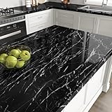 Wallercity Glossy Marble Black Contact Paper Peel and Stick Marble Counter Top Stick on Wallpaper for Kitchen Backsplash Vinyl Self Adhesive Wallpaper for Cabinets Waterproof Countertops Wall Paper