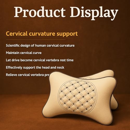 Image of AdroitZ Faux Leather 𝗨𝗡𝗜𝗩𝗘𝗥𝗦𝗔𝗟 Car Neck Rest Pillow | Premium Embroidery Cushion Neck Pain Relief | Head Rest Support for Long Drives | Headrest Interior Seat Accessories for All Cars(Set of 2)