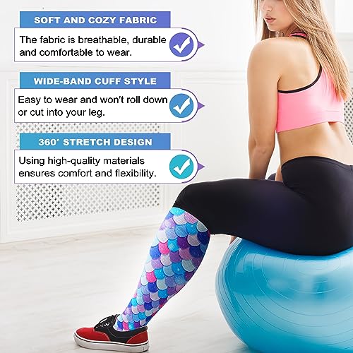 Image of Plus Size Compression Socks for Women Men, Wide Calf Extra Large, 15-20 mmHg, Knee High, for Nurses Pregnant Travel