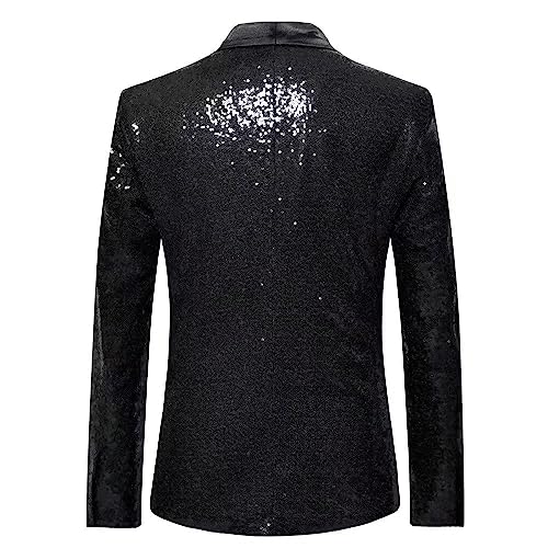 Kromoc Men's Suit Sequins Jacket Black Shawl Lapel & Pants One Button Two-Piece Party Dinner Prom Casual Tuxedos2