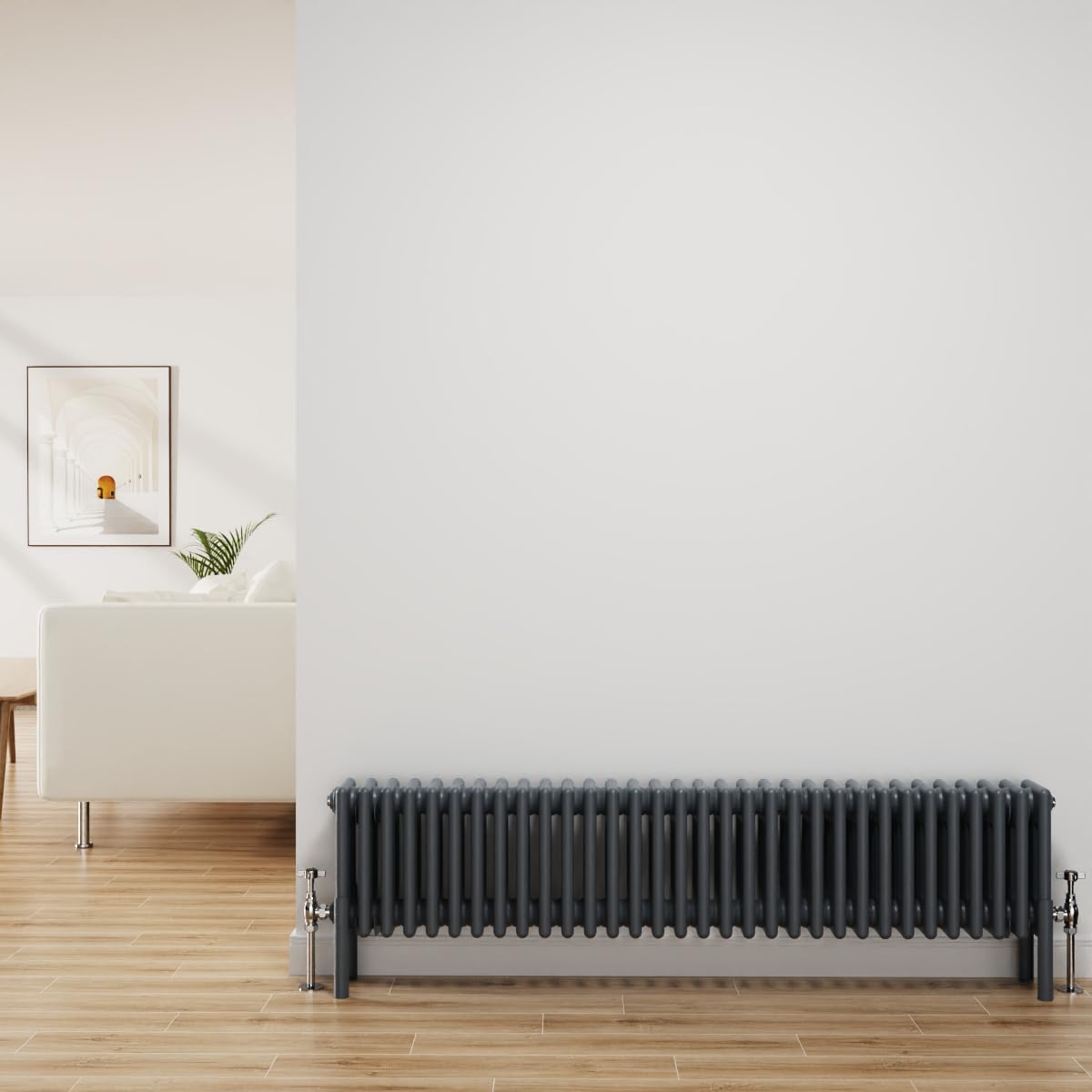 Nrg Anthracite Traditional Radiator Cast Iron 4 Column Horizontal Central Heating Bathroom Radiators 300X1460mm