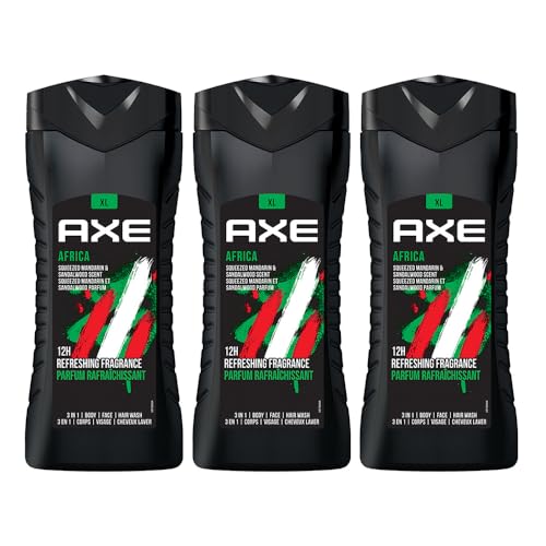 Image of AXE Africa 3-in-1 Body, Face & Hair Wash | Vibrant Mandarin & Sandalwood Scent | 12H Refreshing Fragrance | Combo of 3| 400 ml Each