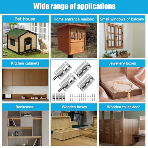 4 Pcs Door Lock Bolt Small Door Bolt Lock 2 inch Sliding Latch Lock with Screws Door Security Barrel Bolt Latch Mini Stainless Steel Latch for Garden Gate Pet Doors Bathroom Storage Units(5 * 2.7CM) - Image 7