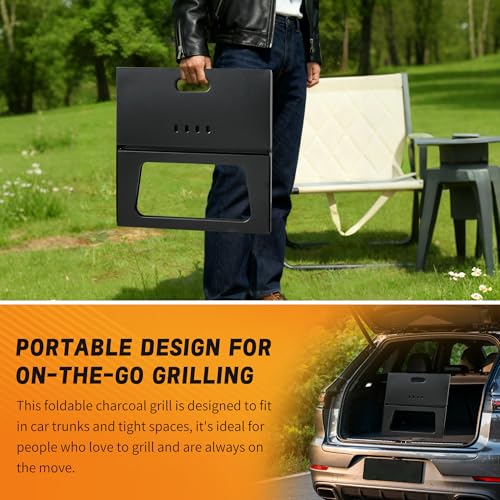 Portable Charcoal Grill, 17in Foldable with Handle BBQ Grills, Tabletop Small BBQ Grill, for Backyard, Bonfire, Outdoor Cooking, Camping, Travel, Beach by Asly YardMngSter - Image 4