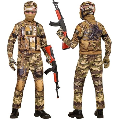 W WIDMANN MILANO Party Fashion - Disfarce de soldado para crianças, conjunto com máscara, fato militar completo para Halloween e carnaval
