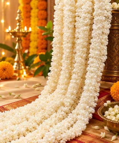 Best Artificial Flower Garlands: Festive Floral Decor 34 Diwali Decor Items, Artificial Heavy Mogra Jasmine Garlands Strin...
