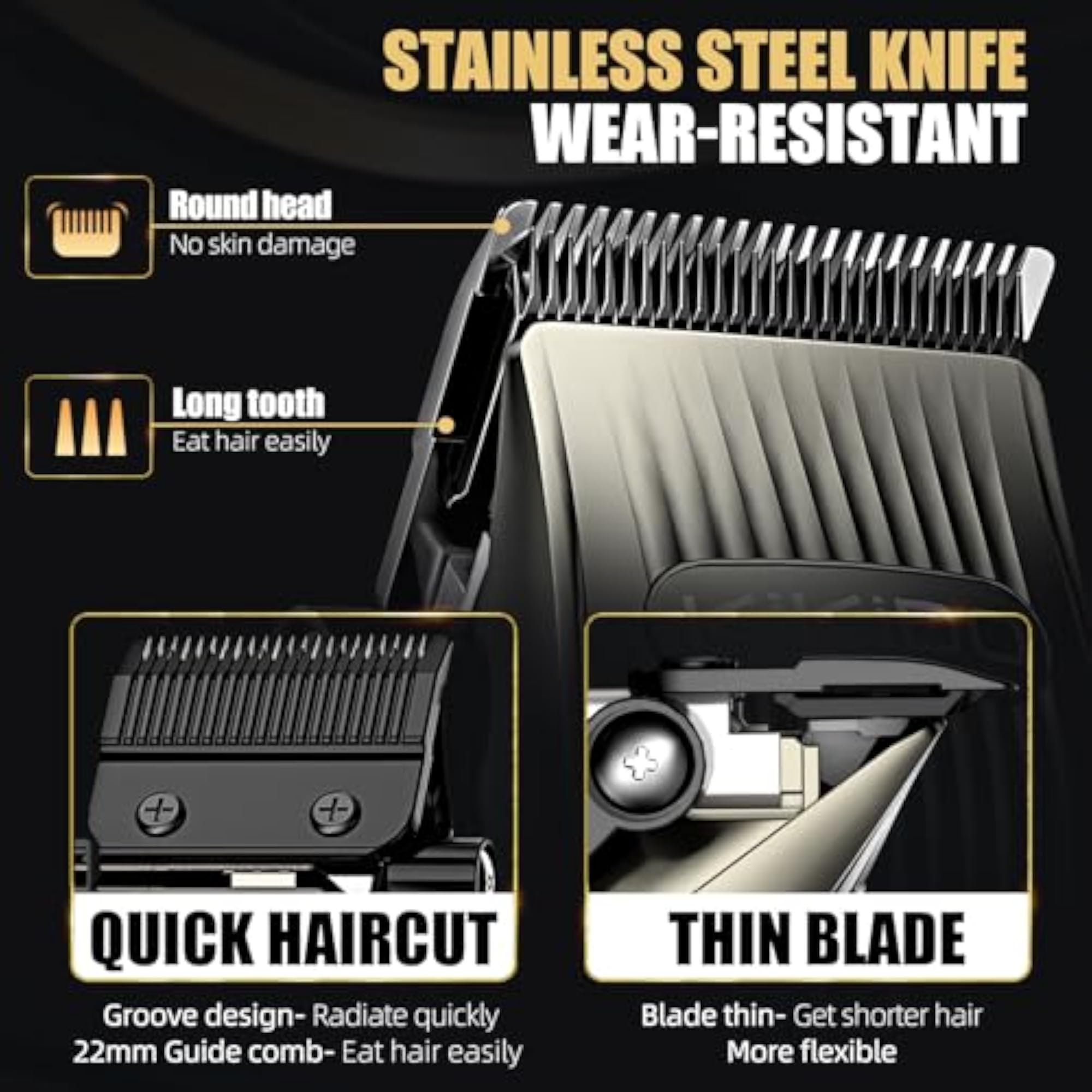 Gun Gold Hair Clippers for Men, Professional Grooming