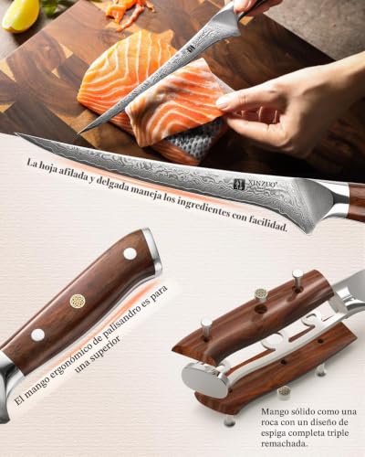 Miniatura 4 de Xinzuo 18cm Cuchillo De Filete Acero Damasco De 67 Capas, Profesional Cuchillo De Filetear Afilado Cuchillo Para Pescado, Cuchillo De Cocina Fileteador Y Para Deshuesar -Mango De Madera De Rosa
