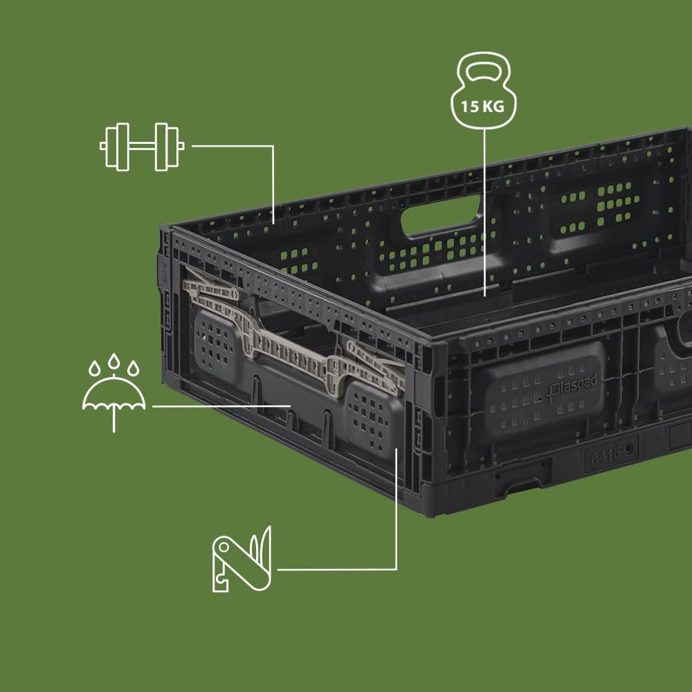 Box and beyond - Lot 3 Bacs Rangement Pliables - 40 x 60 x 15 cm - 31L - Charge 15 kg - Stockage, Outillage, Bricolage - Rangement Facile - Robuste - Garage, Cave, Buanderie