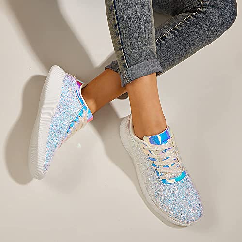 Image of BELOS Women's Glitter Shoes Sparkly Lightweight Metallic Sequins Tennis Shoes Casual Retro Braided Walking Shoes