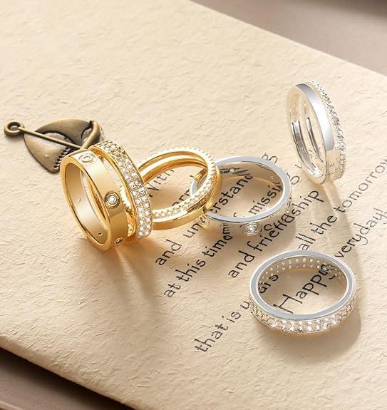 Stackable Golden Rings for Women Non Tarnish Dainty 14K Gold Plated Stackable Rings for Women Cubic Zirconia Ring Set Wedding Bands Engagement Rings golden3