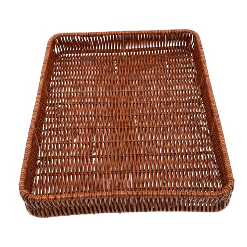 ABOOFAN Woven Vegetable and Fruit Basket Flat Serving Tray for Food Display Natural Style Bread Serving Basket for Tabletop and Picnic Use Multipurpose and Easy to Clean Space