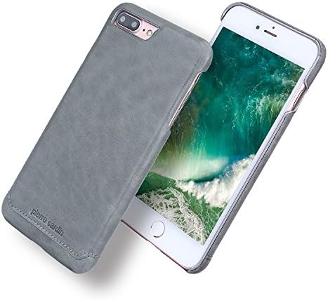iPhone 7 Plus & iPhone 8 Plus Case, Pierre Cardin Premium Luxurious Slim Italian Genuine Cow Leather Hard Back Cover Back Case for iPhone 7 Plus & iPhone 8 Plus 5.5 Inch, Grey