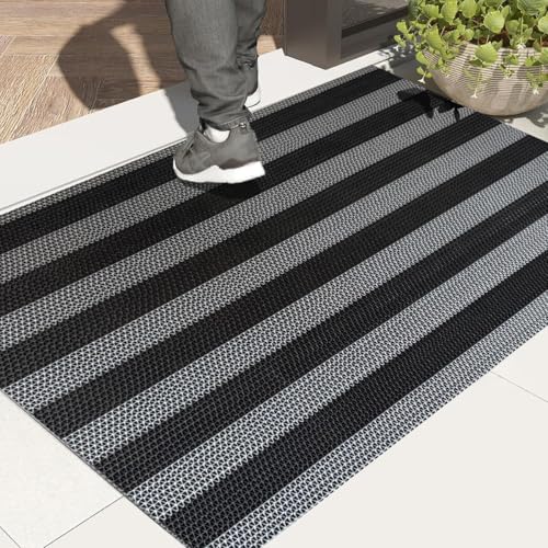 Image of Double Colour Anti Skid & Multipurpose /Bathroom Mat /Shower Mat /Carpet /Rugs /Rainmat /Swimming Pool Mat|Waterproof Doormat for Indoor /Outdoor Home Office Entrance| (Black-Grey, 2x18Ft)