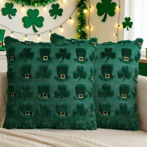 2 PCS St. Patrick's Day Pillow Covers 18 x 18 Inch Green Shamrock...