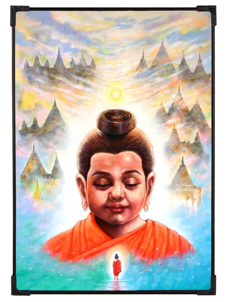 FURNATO Home Decor | Long Lasting UV Coated Hard Unbreakable MDF Board Laminated of Buddha Picture Painting | Home Decor Painting Photo | MDF Long Lasting Binding (6 INCH X 8.5 INCH, MDF382)