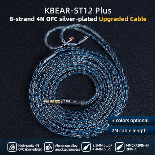 keephifi 2 Meter IEM Kabel Kopfhörerkabel KBEAR ST12 Plus 8-adriges 4N OFC versilbertes geflochtenes Kopfhörer-Verlängerungskabel 2PIN-Standard 3,5mm-Stecker für KZ ZST/EDX/ZS10/AS10(Schwarz,2PIN-S)