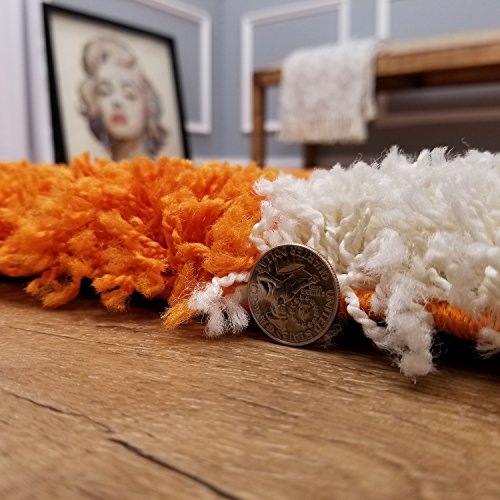 Shag Area Rug 5x7 | Wave Curve Orange Beige Ivory Shag Rugs for Living Room Bedroom Nursery Kids College Dorm Carpet by European Made MH10 Maxy Home - Thumbnail 6